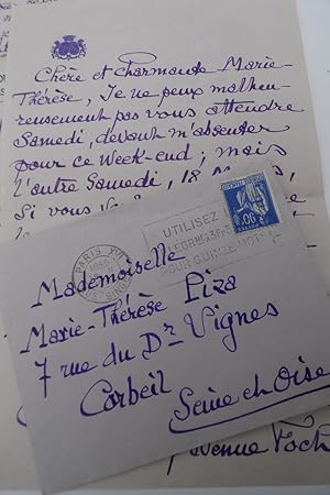 LETTRE AUTOGRAPHE De TENDRE AMITIE SIGNEE DE ROSEMONDE ROSTAND A SON AMIE MARIE-THERESE PIZA