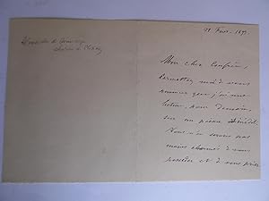 LETTRE AUTOGRAPHE SIGNEE pour UNE SEANCE DE LECTURE. CHATEAU DE PLISSAY. CHECY. LOIRET