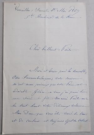 LETTRE SIGNEE A THEODORE DE BANVILLE LE FELICITANT POUR SES NOUVELLES ODES FUNAMBULESQUES - 1869