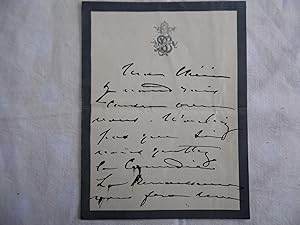 LETTRE AUTOGRAPHE SIGNEE DE SARAH BERNHARDT à ". Chéri"