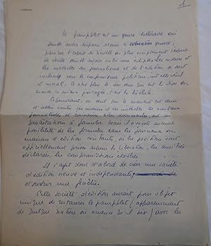 LE PAMPHLET - MANUSCRIT à propos de l'Edition des Pamphlets comme moyen de résurection de l'espri...