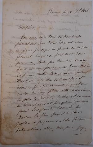 LETTRE AUTOGRAPHE SIGNEE ADRESSEE AU DEPUTE DE L'ARIEGE DUGABE - 1834 Aff. de FOLMONT.