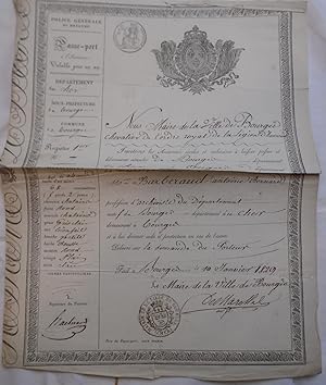 PASSE-PORT de BARBERAUD Antoine Bernard ARCHIVISTE DU DEPARTEMENT DU CHER. 1829