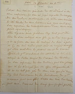 L.A.S. DE MARIE AURORE DUPIN DE FRANCUEIL née de Saxe à propos de Maurice DUPIN de FRANCUEIL qui ...