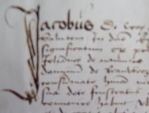 DISPENSE DE MARIAGE SUR PARCHEMIN datée de 1503 par JACOBUS DE CROY à Bruxelles.