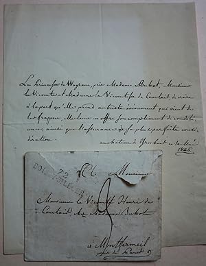 LETTRE AUTOGRAPHE SIGNEE DE LA PRINCESSE DE WAGRAM AU VICOMTE GENERAL DE COURTAIS - 1825