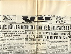 PERIÓDICO YA Nº 1.976, 03-08-1945: CONFERENCIA DE POTSDAM.