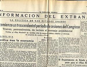 PERIÓDICO LA VANGUARDIA ESPAÑOLA, 08-01-1948: PLAN MARSHALL . (POSGUERRA)