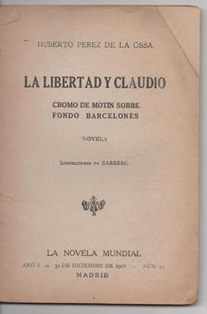 LA LIBERTAD Y CLAUDIO (CROMO DE MOTÍN SOBRE FONDO BARCELONÉS)