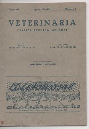 REVISTA VETERINARIA TOMO VII Nº 8 AGOSTO 1943 MADRID
