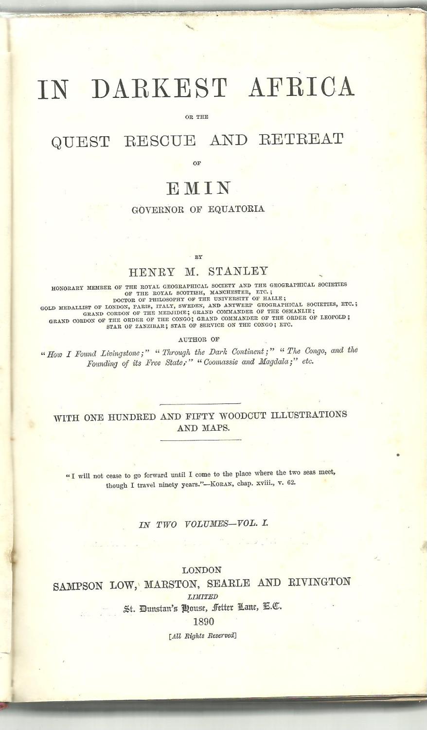 In Darkest Africa Or The Quest Rescue And Retreat Of Emin Governor Equatoria Volume In Darkest Africa Or The Quest Rescue And Retreat Of Emin Governor Equatoria Volume