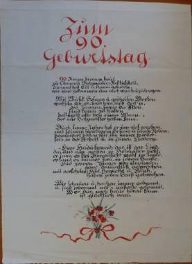 Zum 90. Geburtstag. Handschriftliches, typographisch gestaltetes ...