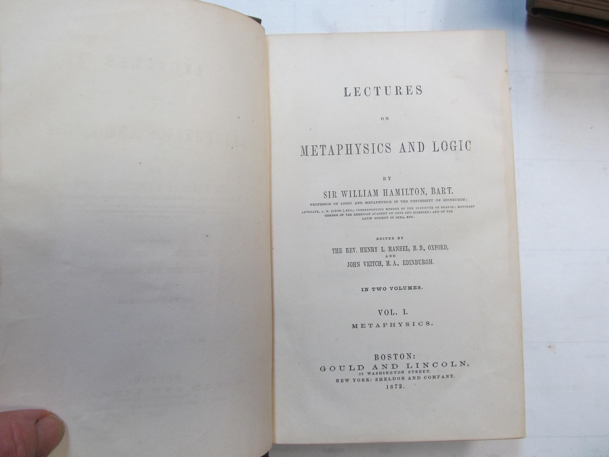Lectures on Metaphysics and Logic by William Hamilton Very Good Hardcover (1872) South