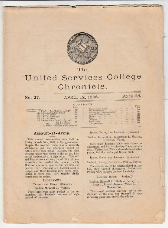The United Services College Chronicle: (1886) First Edition. | The ...