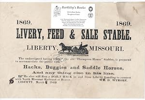 1869, 1869 / LIVERY, FEED & SALE STABLE. / Liberty, [cut of a horse drawn carriage, with driver, ...