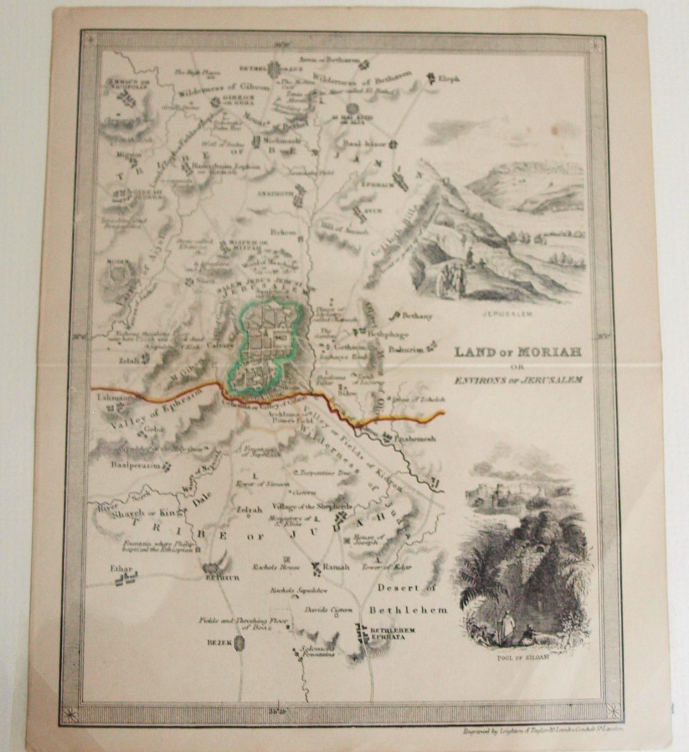 Land of Moriah, Or, Environs of Jerusalem by Leighton and Taylor (1848) Map Sequitur Books