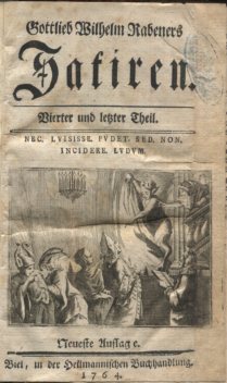 Satiren, Vierter und letzter Theil. Antons Panßa von Mancha Zuneigungsschrift an den großen Esel ...