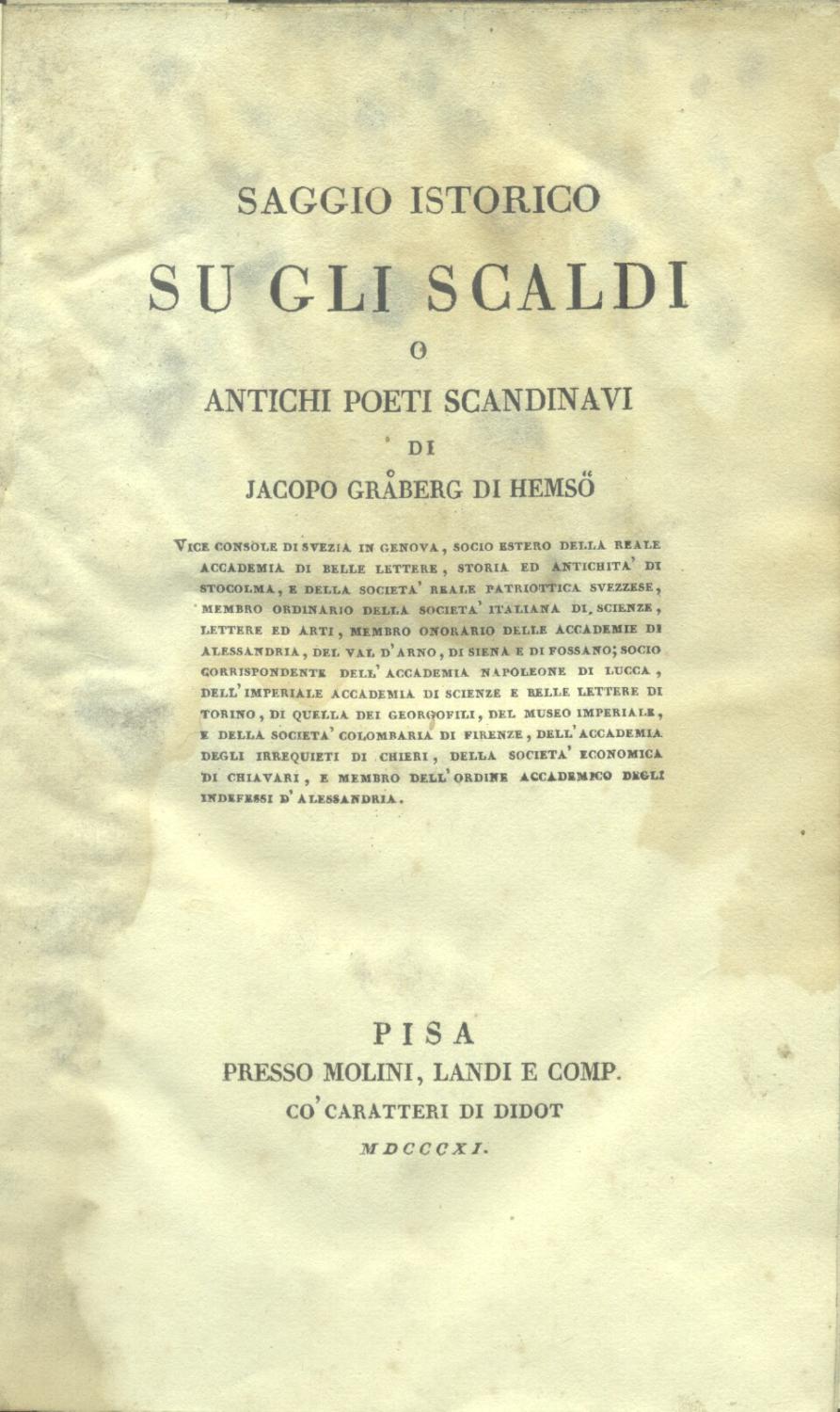 SAGGIO ISTORICO SU GLI SCALDI O ANTICHI POETI SCANDINAVI