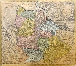 Ducatus Bremae et Ferdae. Nova Tabula. Landkarte mit dekorativer Oben rechts Titelkartusche, unte...