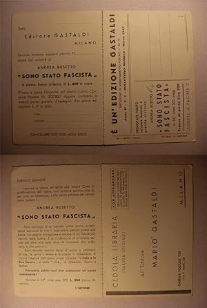 Cartolina/cedola pubblicitaria "Edizione GASTALDI. Andrea Busetto - Sono stato fascista" 1947