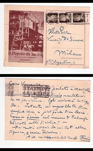 Cartolina/postcard "Il Popolo di Sicilia - Quotidiano Fascista" Scritta da OTTAVIO PROFETA