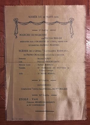 Locandina in seta "Marche Hongroise" "Cavalleria Rusticana". 29 Mars 1909