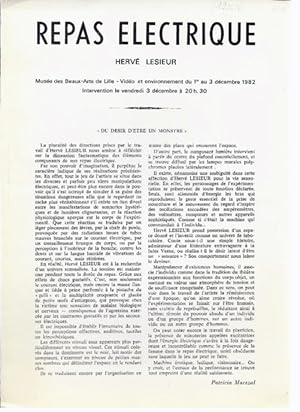 Hervé Lesieur. Repas électrique.- Lille, musée des Beaux Arts, vidéo et environnement, 1er-3 déce...