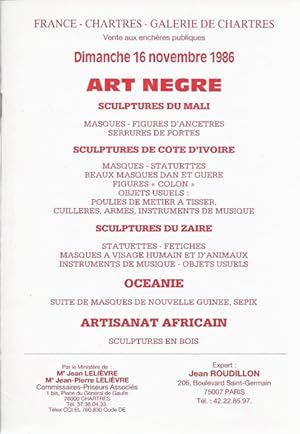 Art Nègre. Sculptures du Mali, de Côte d'Ivoire, du Zaïre. Océanie (masques Nouvelle-Guinée, Sépi...