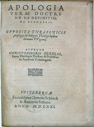 Apologia verae Doctrinæ de Definitione Evangelii. Opposita Thrasonici