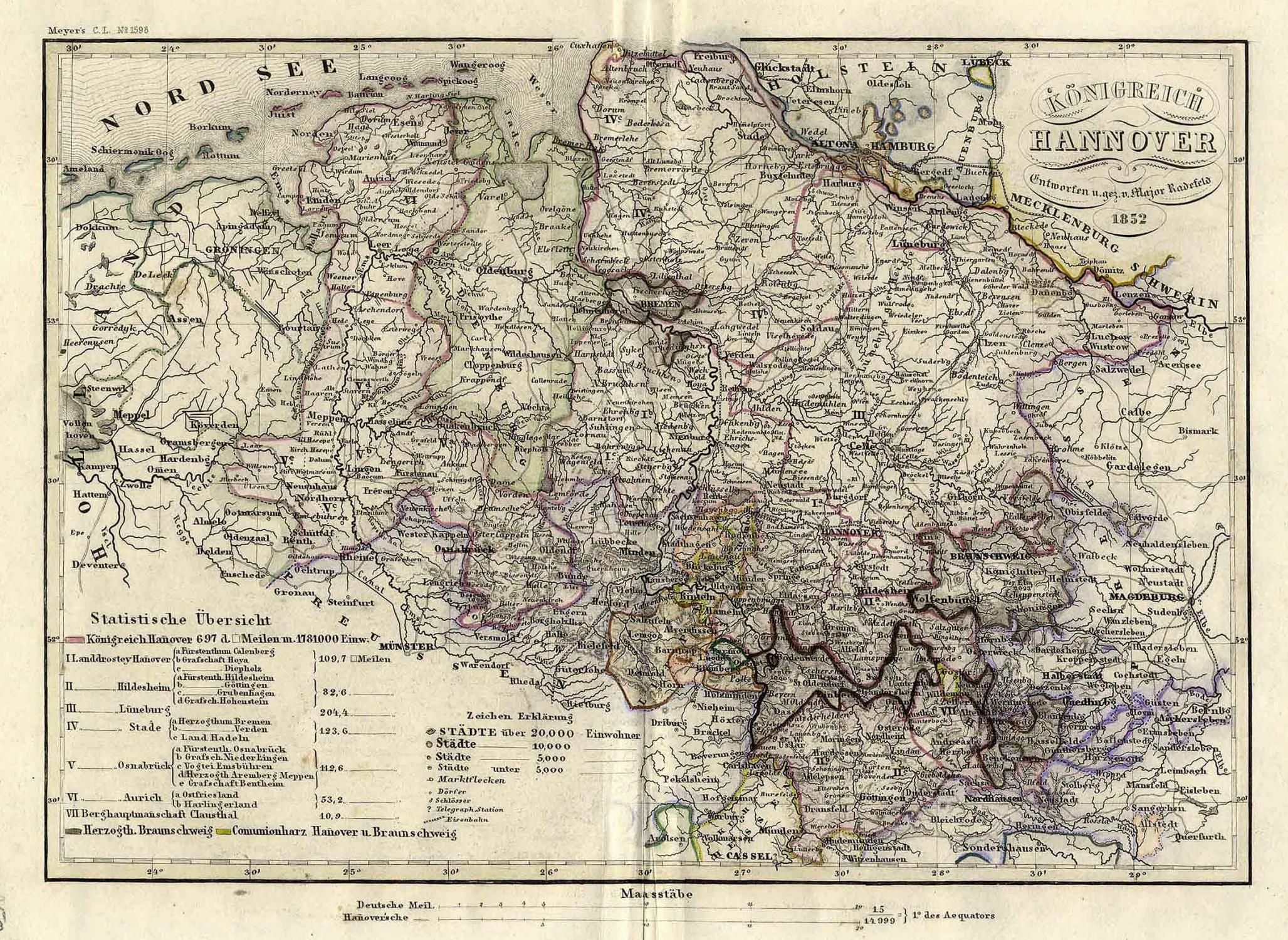 Stahlstich- Karte, n. Radefeld b. B.I., "Königreich Hannover .". von