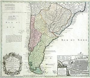 Kupferstich- Karte, n. G. de D'Isle b. Homann Erben, "Typus Geographicus Chili Paraguay Freti Mag...