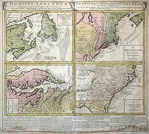 Kupferstich- Karte, m. 4 Teilkarten b. Homann Erben, "Dominia Anglorum in America Septentrionali ...