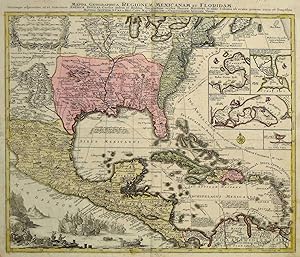 Kupferstich- Karte, v. Tob. Con. Lotter b. M. Seutter, "Mappa Geographica Regionem Mexicanam et F...