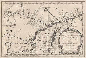 Kupferstich- Karte, v. Bellin, "Fernerer Lauf des Flusses Sr. Laurentz von Quebec bis an See Onta...