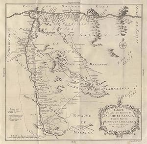 Kupferstich- Karte, n. Bellin, "Carte de Cours de Rivieres de Faleme et Sanaga Dans les Pays de B...