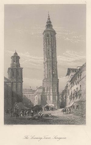 Teilansicht, Innenstadtansicht m. d. schiefen Turm, "The Leaning Tower, Saragossa".