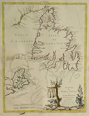 Kupferstich- Karte, b. A. Zatta, "Le Isole di Terra Nuova e Capo Breton di nuova Projezione".