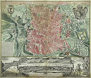 Stadtplan, ( 34 x 57), darunter eine Gesamtansicht, "Madritum sive Mantua Carpetanorum .".