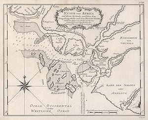 Kupferstich- Karte, n. Bellin, "Küste Afrikas mit den Inseln des Kap Roxo und dem Flusse Nunho .".