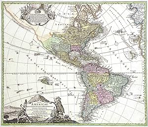 Kupferstich- Karte, b. J.B. Homann, "Totius Americae Septentrionalis et Meridionalis novissima re...