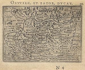 Kupferstich- Karte, aus Ortelius ( Epitome ), "Dvcatvs Oswiczensis et Zatorienis descriptio".