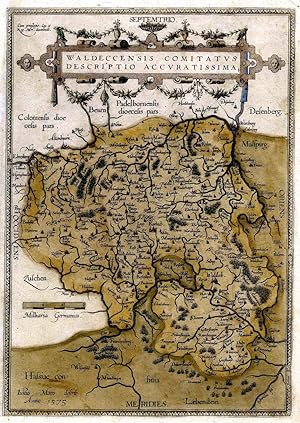 Kupferstich- Karte, n. J. Moers aus Ortelius, "Waldeccensis comitatvs descriptio accvratisssima".