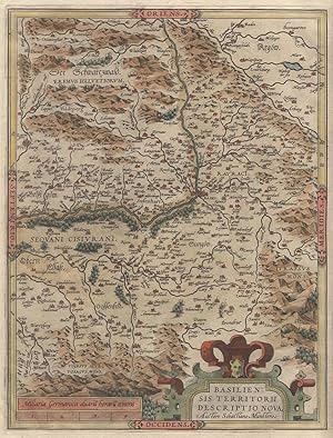 Kupferstich- Karte, n. S. Münster aus Ortelius, "Basiliensis territorii descriptio nova".