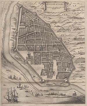 Gesamtansicht aus halber Vogelschau (Stadtplan),"Negapatnam".