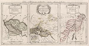 Kupferstich- Karte, b. Reilly ( 3 Karten auf 1 Blatt ), "Die Freye Reichsstadt Bremen mit ihrem G...