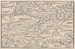 Holzschnitt - Karte, aus Seb. Münster ( 1. lat. Ausgabe), "De Pannonia superiore, quae hodie aust...