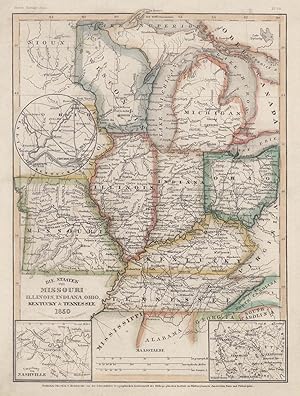 Stahlstich- Karte, b. B.I., "Die Staaten von Missouri, Illinois, Indiana, Ohio, Kentucky & Tennes...