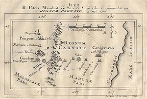 Kupferstich- Karte, n. Stöcklein aus Weltbott . "Iter R. Patris Mauduit Galli e S.I. ab Ora Corom...