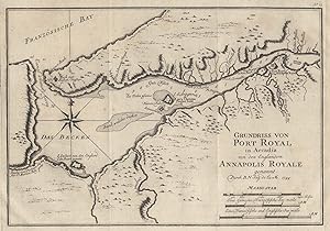 Kupferstich- Karte, v. N. Bellin, "Grundriß von Port Royal in Accadia von den Englaendern Annapol...