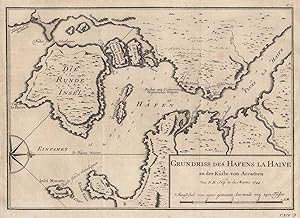 Kupferstich- Karte, v. N. Bellin, "Grundriß des Hafens La Haive an der Küste von Accadien".